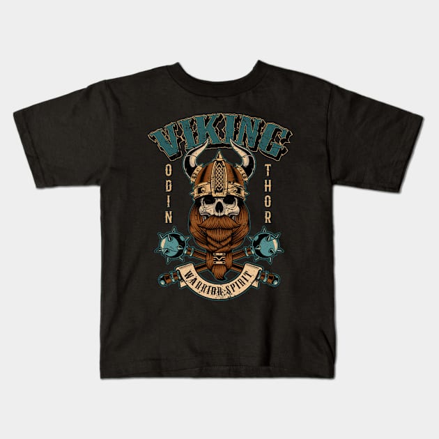 Nordic Viking Warrior Skull Kids T-Shirt by RockabillyM